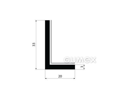 Profil gumový tvaru "L" so sametkou, 33x20/3mm, dĺžka 5000mm, 70°ShA, EPDM, -40°C/+100°C, čierny